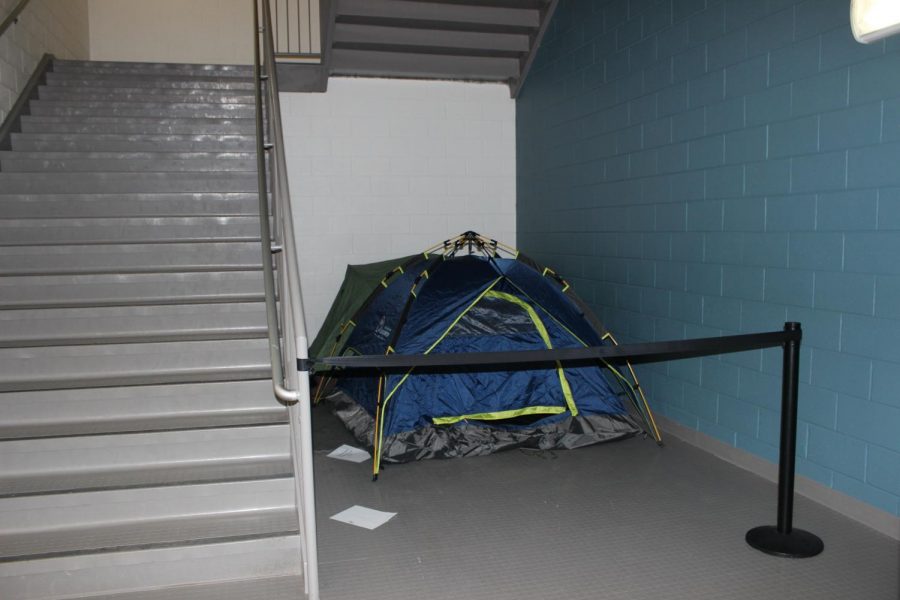The mysterious tent appeared around two months ago. Rumors have been circulating among students about what it could hold. “Between third and fourth period my friends and I would sneak by the stairwell to see if anyone was there, ” junior Elena Harris said.