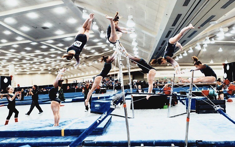 Timelapse of senior Ronni Binstock doing a bar routine as she prepares for her next gymnastics meet. The countless hours of training have led to many overuse injuries. “All my injuries have been over time. Something will tear and you have to get surgery,” Binstock said.
