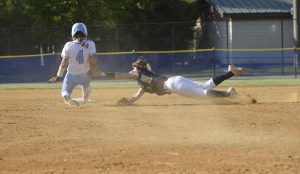 Campbell Kline applying a tag on a runner sliding into second base. She is committed to University of Maryland College Park to play softball next fall. “I wanted to stay close to home,” Kline said. 