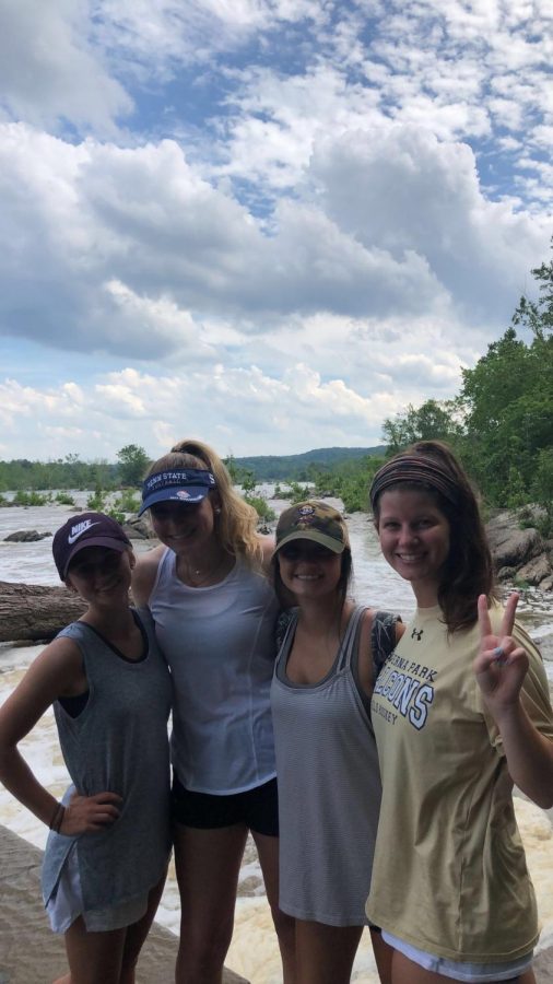 Seniors Molly Beairsto (right), Isabella Glady, Kennedy Wolfe, and Delaney Lee (left) go hiking in Patapsco Valley State Park. Several students have taken day trips to go hiking and enjoy the sights when they have a moment to spare. “I  really enjoyed the hike and views. Spending the day with my friends outside was a great way to relax outside of online classes,” senior Delaney Lee said. 
