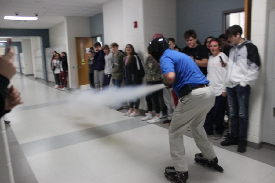 Last year, like every year before, Mr. Moore used visuals to explain scientific principles. One of his favorite experiments is the Newtons Law experiment with the fire extinguisher.
Ive been doing this experiment for 29 years, and every time it is just like Im doing it for the first time,  Moore said.  With schools all virtual in AAC, this type of teaching has been adjusted. 
