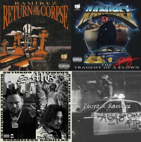 The collage is comprised of the actual album cover (top right) as well as three other singles featured on the album. In the top left is Return of the Corpse, the bottom left is Shameless Gorillas and the bottom right is Guerilla Warfare. Guerilla Warfare is not actually a song on the project; instead, the lyrics on the song are featured in a track by a different name.  