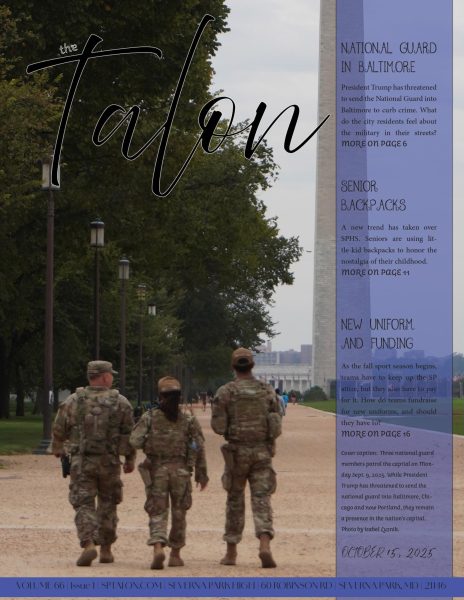 Three national guard members patrol the capital on Monday Sept. 9, 2025. While President Trump has threatened to send the national guard into Baltimore, Chicago and now Portland, they remain a presence in the nation’s capital.