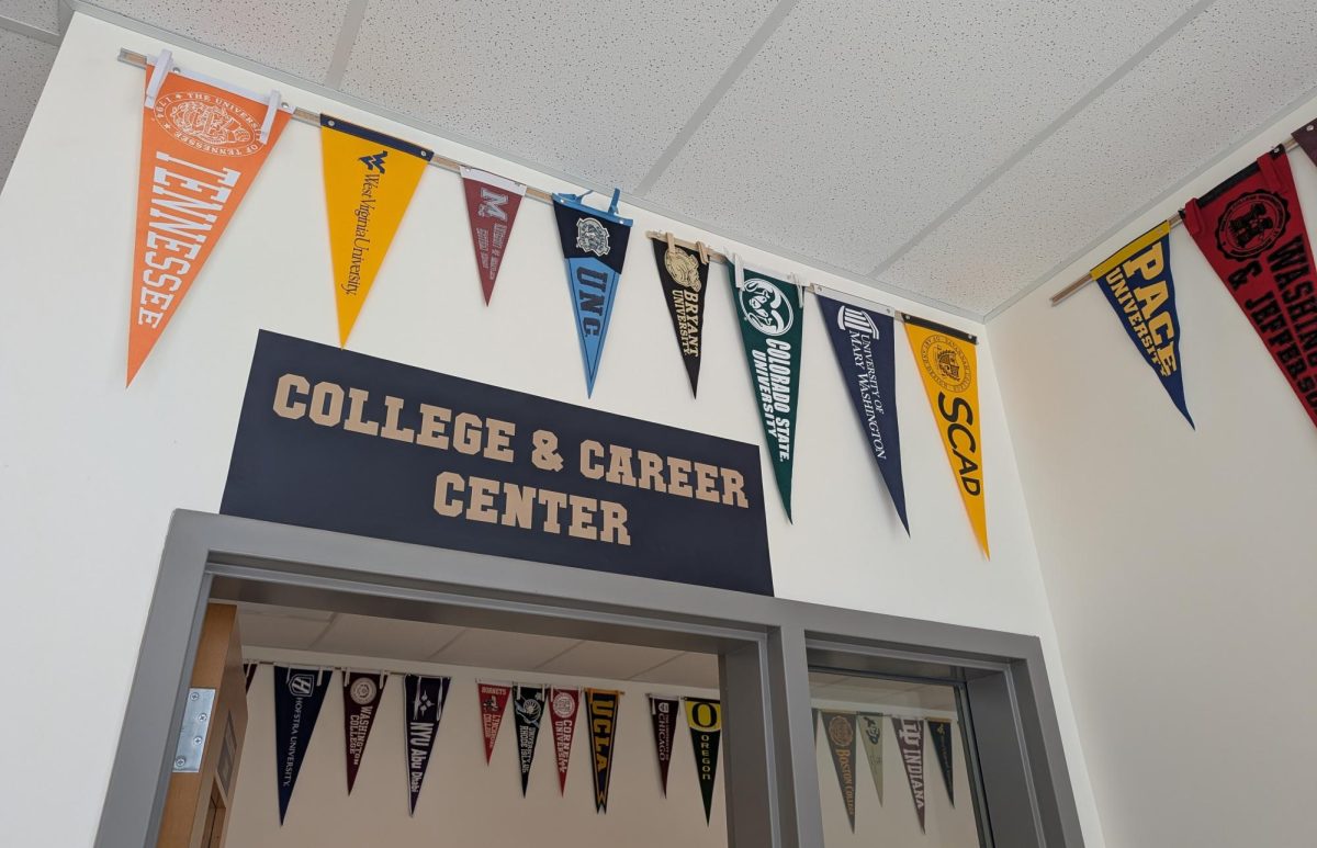 Inside of Counseling center, facing the College & Career center, showing banners of colleges in which former high school seniors at Severna Park got admitted to. Most universities such as UNC, Tennessee, Cornell, Chicago, and New York offer early decision and/or action plans for incoming freshmen college students to apply to. It’s important to note, however, that not all colleges offer this and only have a regular decision option.